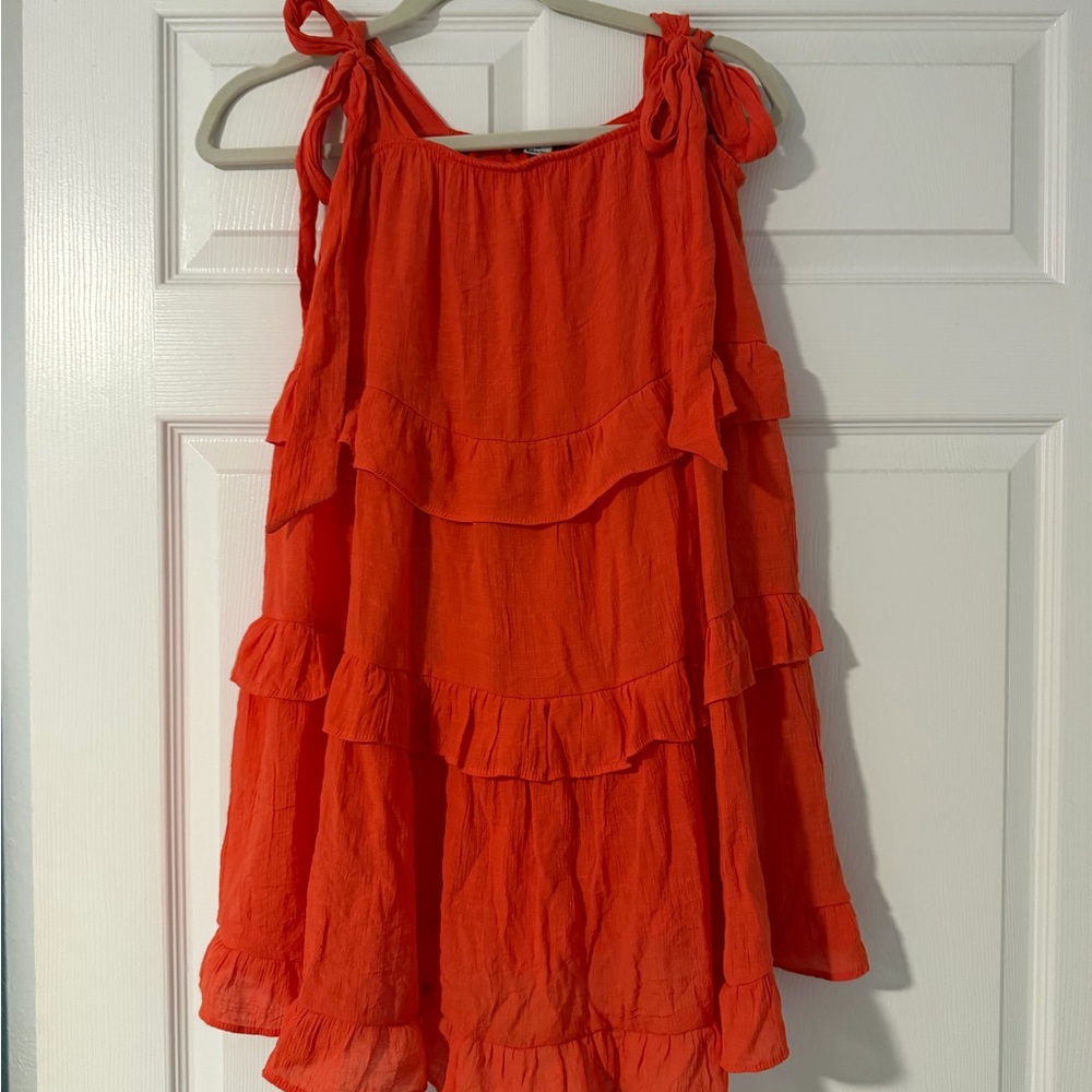 Girls' Bright orange Ruffle Tie-Shoulder Dress